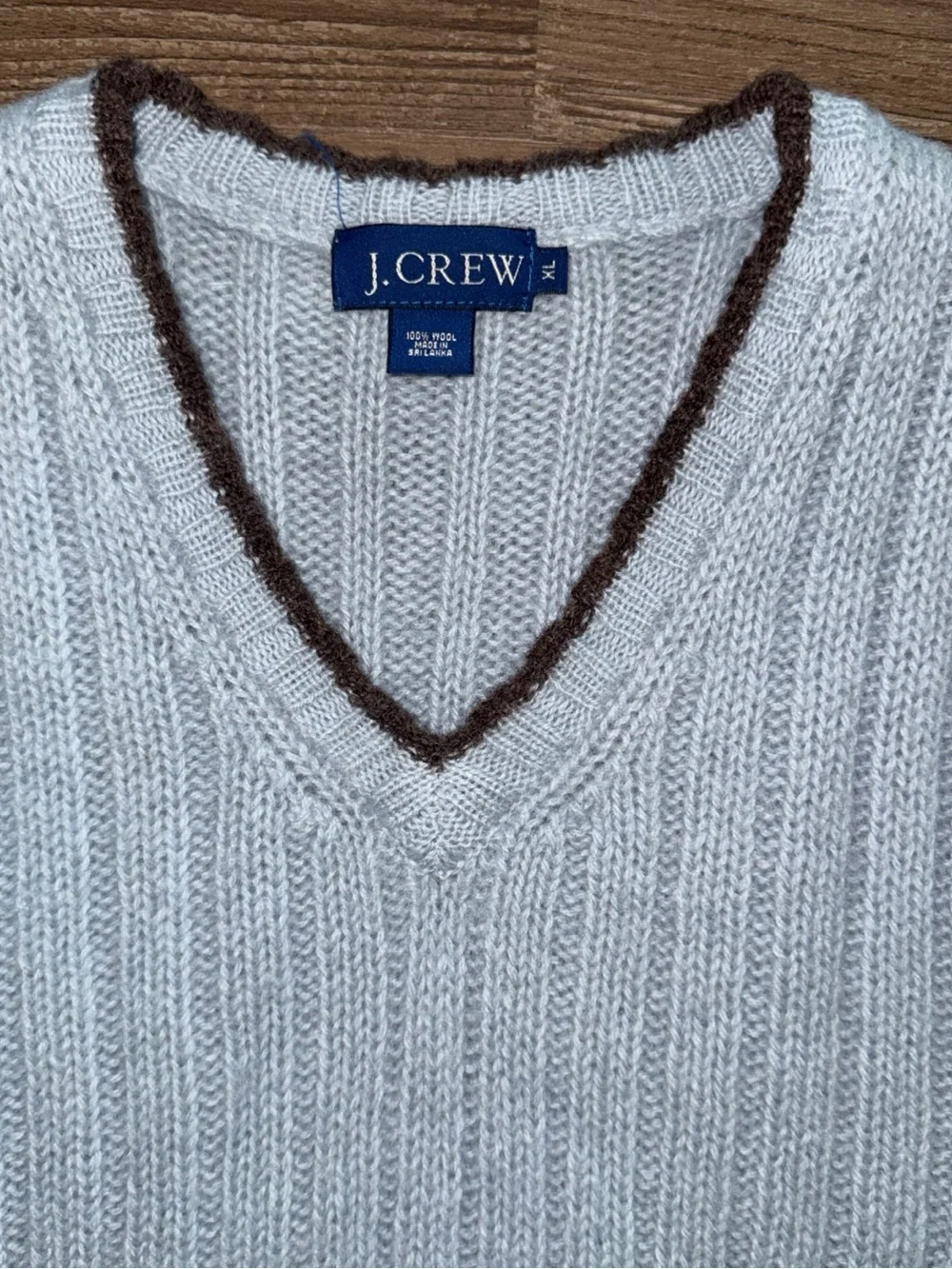 Vintage 90s Preppy  J Crew 100% Wool V Neck Blue thick Rib Sweater Vest XL